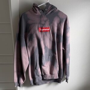 Men's Pink and Gray Tie-Dye Patch Logo Crewneck Hoodie